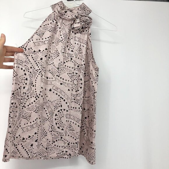 Cynthia Rowley Silk  high halter neck sleeveless geometric print blouse roses - Picture 5 of 13